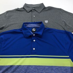 FootJoy FJ XL LOGO Mens Golf Golf SS Polo Striped Solid Shirt LOT OF 2 MINT